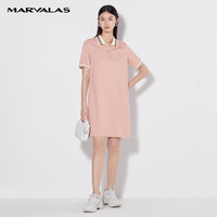 MARVALAS 曼德诗 POLO连衣裙女2022夏撞色设计感H型直筒小个运动短袖T恤裙子