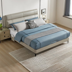 quanu全友105251a轻奢皮床浅米灰牛皮标准款18m