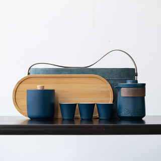 苏氏陶瓷 SUSHI CERAMICS）山水旅行茶具便捷功夫茶具套装 陶瓷快客杯带高档便携旅行包（蓝）