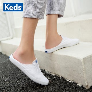 Keds旗舰店女鞋一脚蹬懒人鞋半拖鞋低帮帆布鞋时尚穆勒鞋WF58023 40 白色
