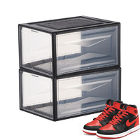 SHUAI LI 帅力 透明鞋盒 可叠加塑料收纳盒 侧开式防尘鞋架 整理柜储物箱组合 2只装小号36*26*18黑SL8292S
