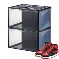 SHUAI LI 帅力 透明鞋盒 可叠加塑料收纳盒 侧开式防尘鞋架 整理柜储物箱组合 2只装大号38*28*23黑SL8289S