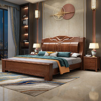 宜木鼎居 中式实木床橡胶木现代简约1.8米双人床1.5经济型高箱储物主卧婚床