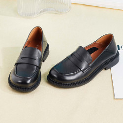 女士休闲鞋_kangnai 康奈 牛皮春季新品英伦风女休闲鞋乐福鞋jk皮鞋软