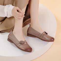 kangnai康奈2022春季新款圆头女士皮鞋中老年低跟防滑女单鞋