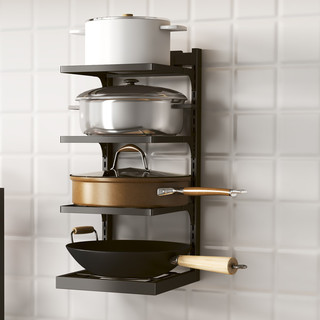 美宜洁 厨房锅架多层置物架 加粗升级台面款-三层-黑色-层距可调节-带防滑胶垫