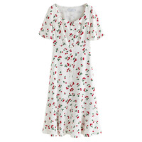 DUSHU 独束 女士中长款连衣裙 22DS2691 白底红樱桃 L