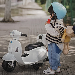 笑娃娃 Q518遥控摩托车宝宝可坐可驾驶带辅助轮车白色