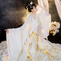 洛月如梦霓裳原创汉服女国风唐制白色诃子裙大袖衫仙气古风古装 160 米白色大袖衫.预售45天左右发货
