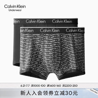 Calvin Klein CK内衣 男士两条装LOGO腰边柔软平角内裤NP2071O UMB-黑底白logo/黑色 L