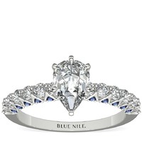 补贴购：Blue Nile 0.80 克拉梨形钻石+隐藏式蓝宝石与钻石订婚戒托