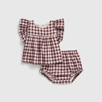 Gap 盖璞 婴儿棉麻格纹小飞袖套装869363夏季2022新款童装洋气两件装