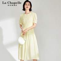 La Chapelle 2022夏季新款高腰轻盈肌理宽松纯色短袖雪纺连衣裙女装