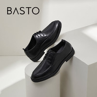 BASTO 百思图 春季新款商场同款商务休闲圆头方跟系带男皮鞋F8110CM0