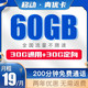 中国移动 青优卡 19元/月 60GB国内流量+200分钟通话