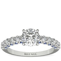 补贴购：Blue Nile 0.70克拉圆形切工钻石+隐藏式蓝宝石与钻石戒托