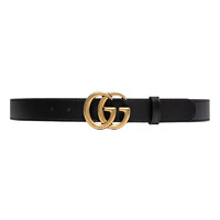 古驰 GUCCI 皮带 双G板扣腰带黑色皮革3CM宽男女同款 414516 AP00T 1000 95 奢侈品送男友女友