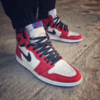 耐克 NIKE Air Jordan 1 High OG  AJ1 乔1黑棕脚趾芝加哥运动休闲篮球鞋 蜘蛛侠白红斑点575441/555088-602 40.5