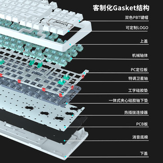 Monka 魔咖AE98 客制化机械键盘Gasket热插拔个性diy无线蓝牙三模 Gasket-白色三模版(RGB)-95键-热插拔 提前段落轴-海盐轴