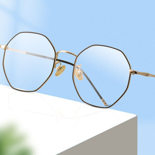 潮库 1898 黑金色纯钛眼镜框+1.61折射率 防蓝光镜片