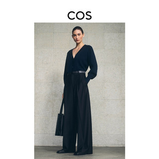 COS女装 休闲版型V领罗纹蝙蝠袖开衫藏青2022春季新品1042258001