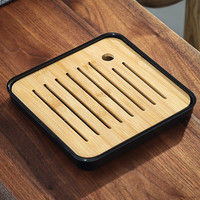 HAOXIANG 豪祥 简约茶盘家用储水日式圆形竹制托盘功夫茶具小茶台密胺干泡盘茶海套装茶托茶海 小正方形（黑）20cm