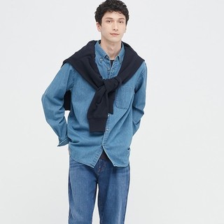 UNIQLO 优衣库 男女款长袖衬衫 447006 天蓝色 S