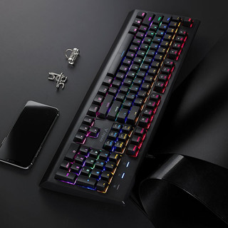 雷柏（Rapoo）V520新版游戏键盘USB有线吃鸡机械键盘104键混彩背光 黑色 黑色青轴