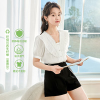 xiangying 香影 衬衫时尚洋气短袖衬衣设计感小众方领上衣