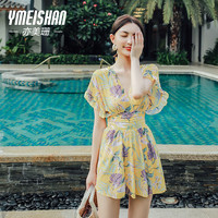 亦美珊 YI MEI SHAN 2022新款泳衣女遮肚显瘦保守连体夏季微胖度假女士游泳衣 M 黄色