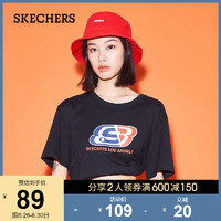 Skechers 斯凯奇夏季男女同款短袖 百搭舒适印花针织T恤衫 XS 深黑色//002K/炭黑/0018