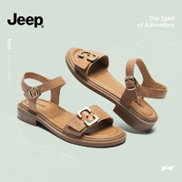 Jeep 吉普 凉鞋女夏季新款平底一字带凉鞋