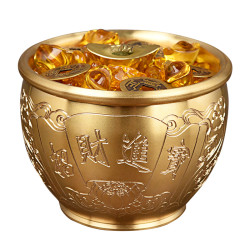 黄铜米缸纯铜百福缸小米缸聚宝盆家居装饰品零钱聚财摆件工艺品