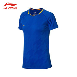 LI-NING 李宁 短袖T恤女款全英公开赛球迷TD版上衣全件一体织吸汗速干AAYP026-2 蓝  M码/165