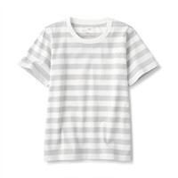 MUJI 無印良品 CBF02A1S 儿童条纹短袖T恤 浅银灰色 120cm