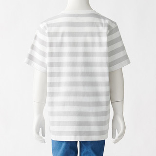 MUJI 無印良品 CBF02A1S 儿童条纹短袖T恤 浅银灰色 150cm
