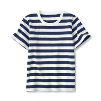 MUJI 無印良品 CBF02A1S 儿童条纹短袖T恤 藏青色 130cm