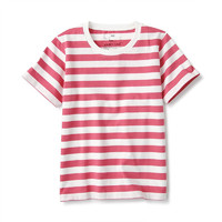 MUJI 無印良品 CBF02A1S 儿童条纹短袖T恤 玫瑰红 110cm