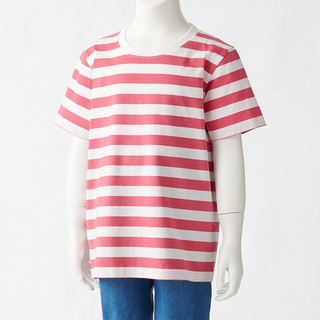 MUJI 無印良品 CBF02A1S 儿童条纹短袖T恤 玫瑰红 120cm