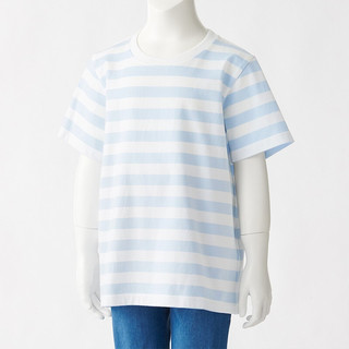 MUJI 無印良品 CBF02A1S 儿童条纹短袖T恤 浅蓝色 120cm