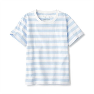 MUJI 無印良品 CBF02A1S 儿童条纹短袖T恤 浅蓝色 120cm