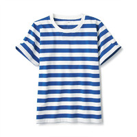 MUJI 無印良品 CBF02A1S 儿童条纹短袖T恤 水蓝色 120cm