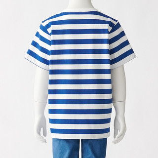 MUJI 無印良品 CBF02A1S 儿童条纹短袖T恤 水蓝色 130cm
