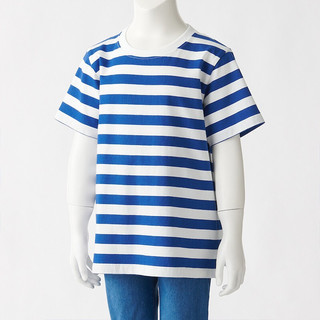 MUJI 無印良品 CBF02A1S 儿童条纹短袖T恤 水蓝色 130cm