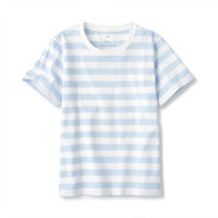 MUJI 無印良品 CBF02A1S 儿童条纹短袖T恤 浅蓝色 130cm