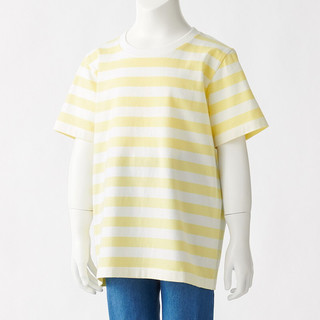 MUJI 無印良品 CBF02A1S 儿童条纹短袖T恤 浅黄色 110cm