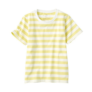 MUJI 無印良品 CBF02A1S 儿童条纹短袖T恤 浅黄色 110cm