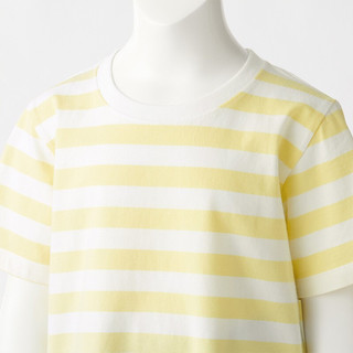 MUJI 無印良品 CBF02A1S 儿童条纹短袖T恤 浅黄色 130cm