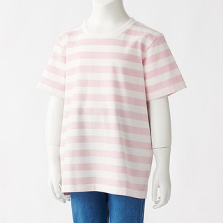 MUJI 無印良品 CBF02A1S 儿童条纹短袖T恤 粉红色 120cm