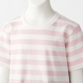 MUJI 無印良品 CBF02A1S 儿童条纹短袖T恤 粉红色 150cm
